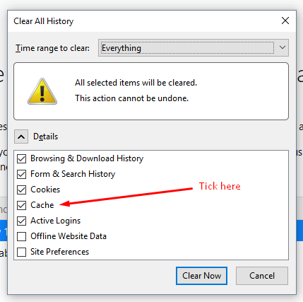 clear cache on web browser